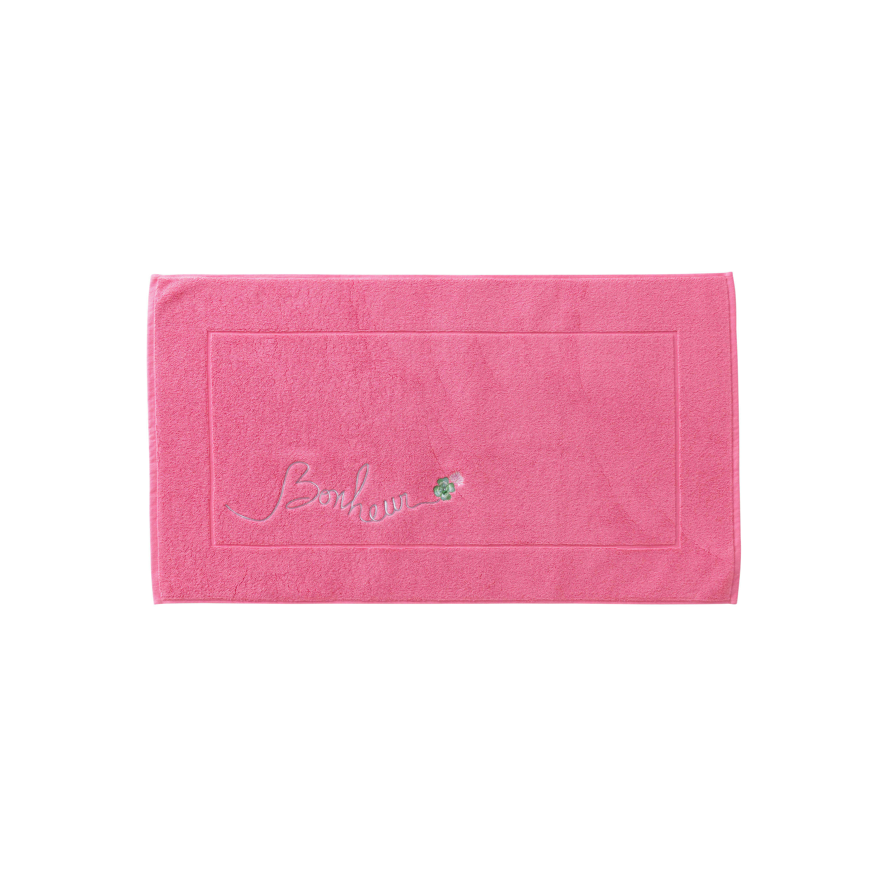 ELOGES - Tapis de bain bouclette de coton bouclette brodé rose 50 x 90 cm