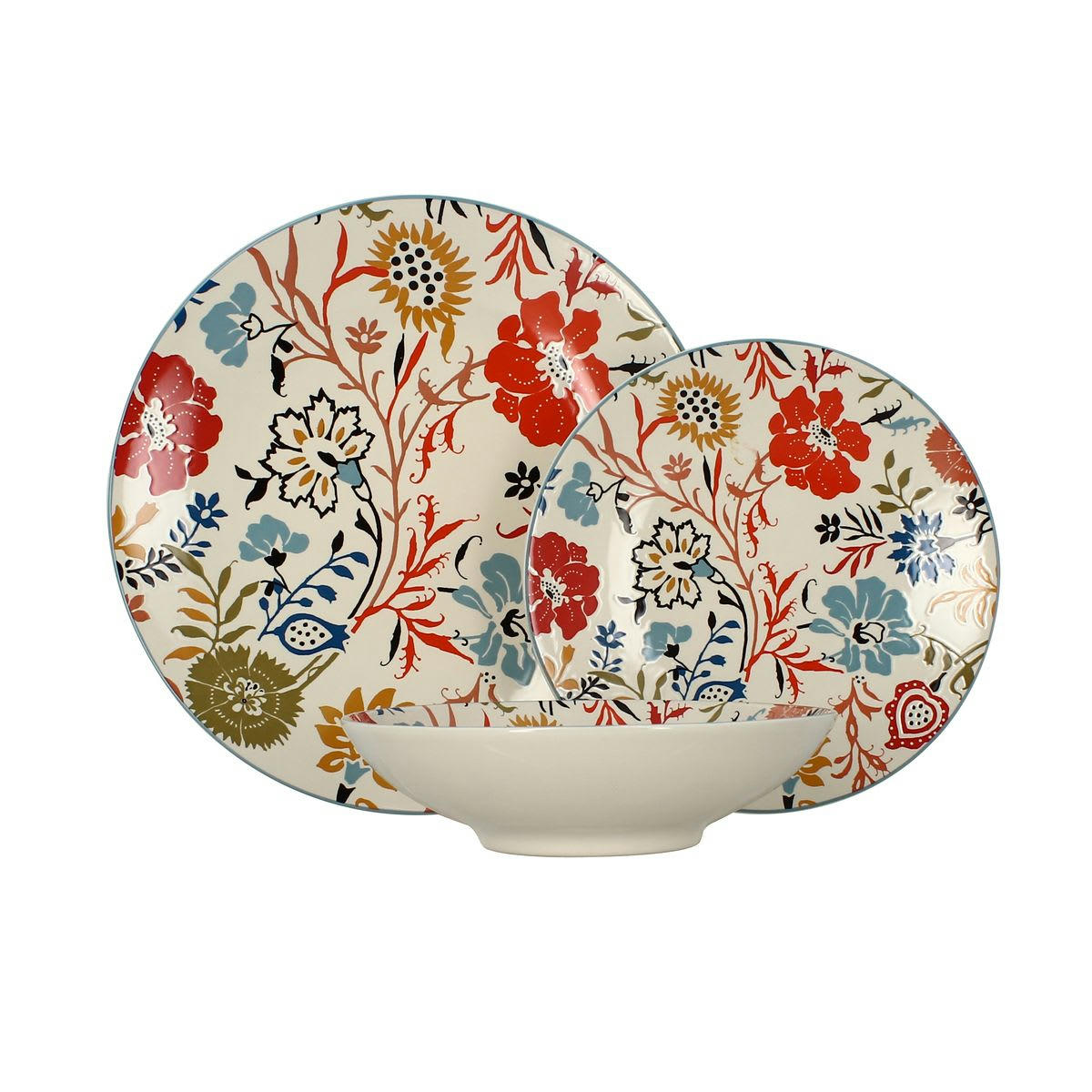 JAIPUR - Lot de 6 assiettes plates florales en grès  27cm