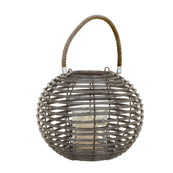 Windlicht, Beige, Kunststoff/Rattan, BxH: 30 x 23 cm