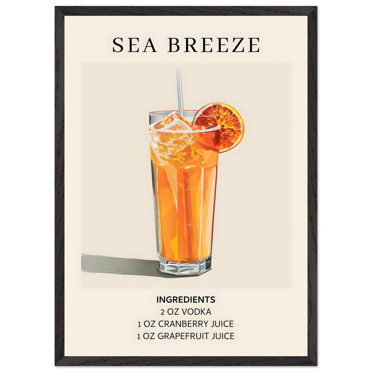 Artfulprints Poster met Lijst Sea Breeze cocktail - Ingrediënten  - 50x70 cm - Oranje