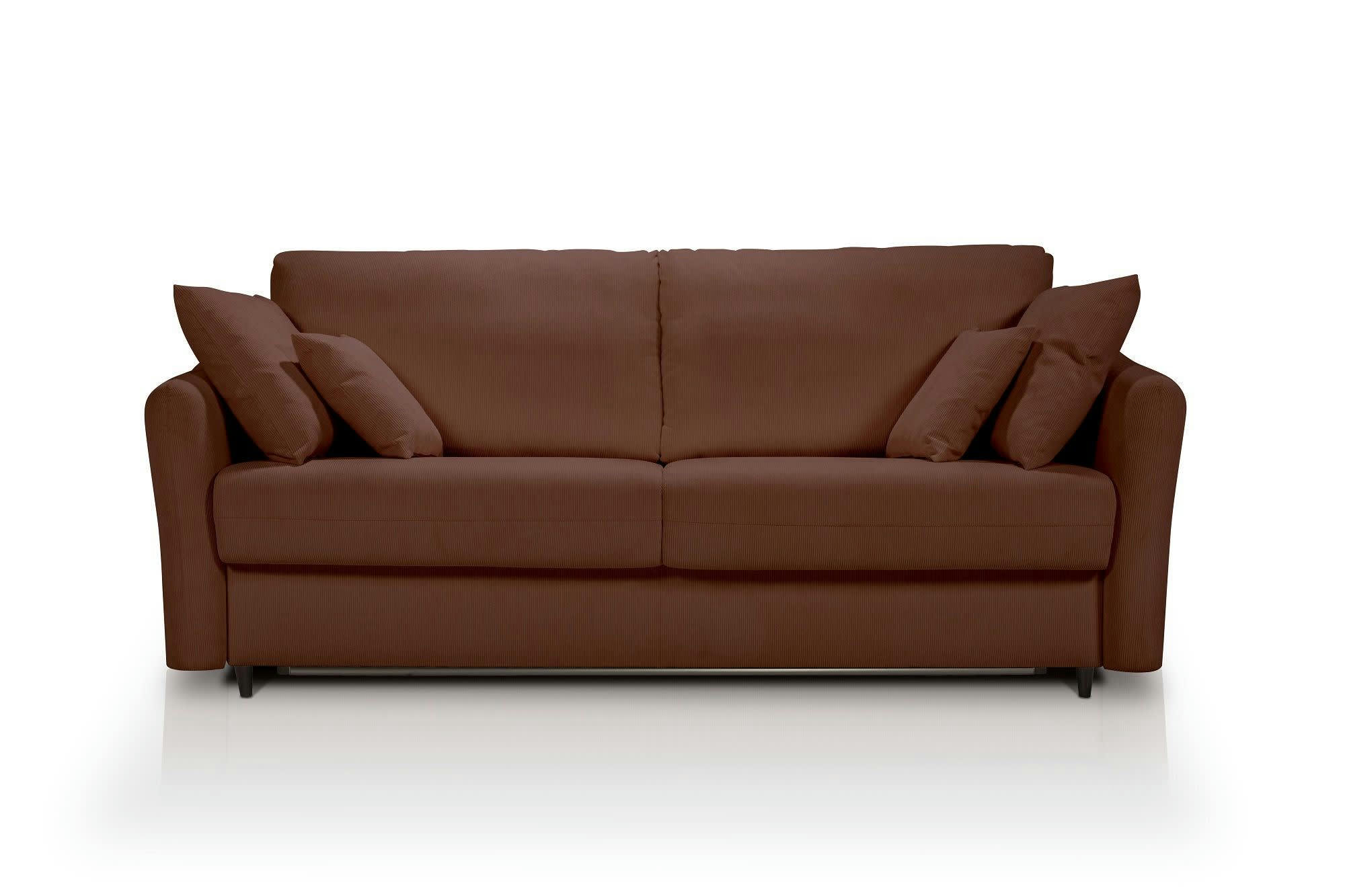 CAPELLA - Canapé droit convertible 3 places  en velours côtelé terracotta