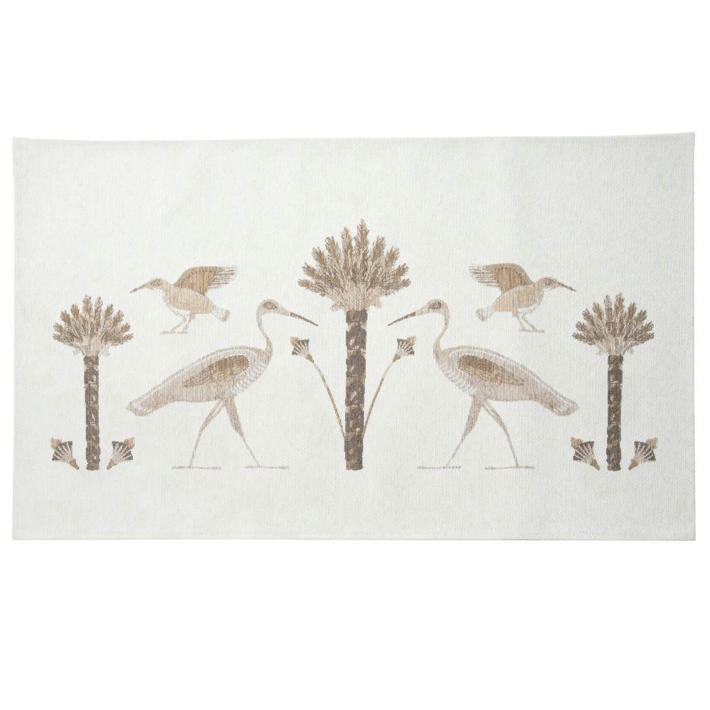 ISMAILA - Tapis tissé jacquard motifs palmier écrus, verts et beiges 90x150