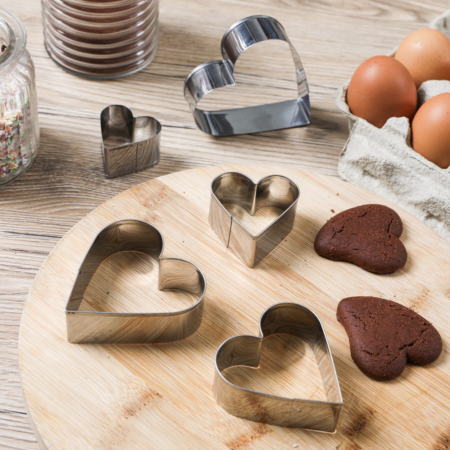 Set 5 tagliabiscotti cuori acciaio inox