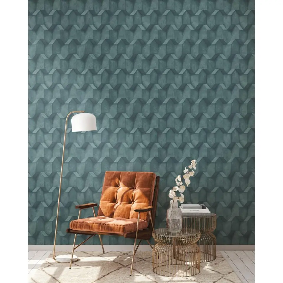 A.S. Cr&eacute;ation behang betonlook blauw en turquoise - 53 cm x 10.05 m