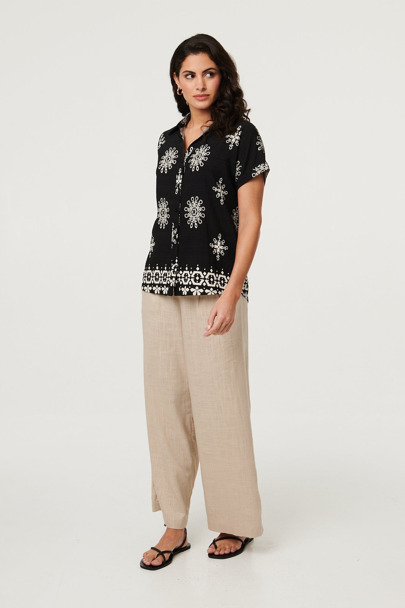 Izabel London Printed Short Sleeve Relaxed Shirt