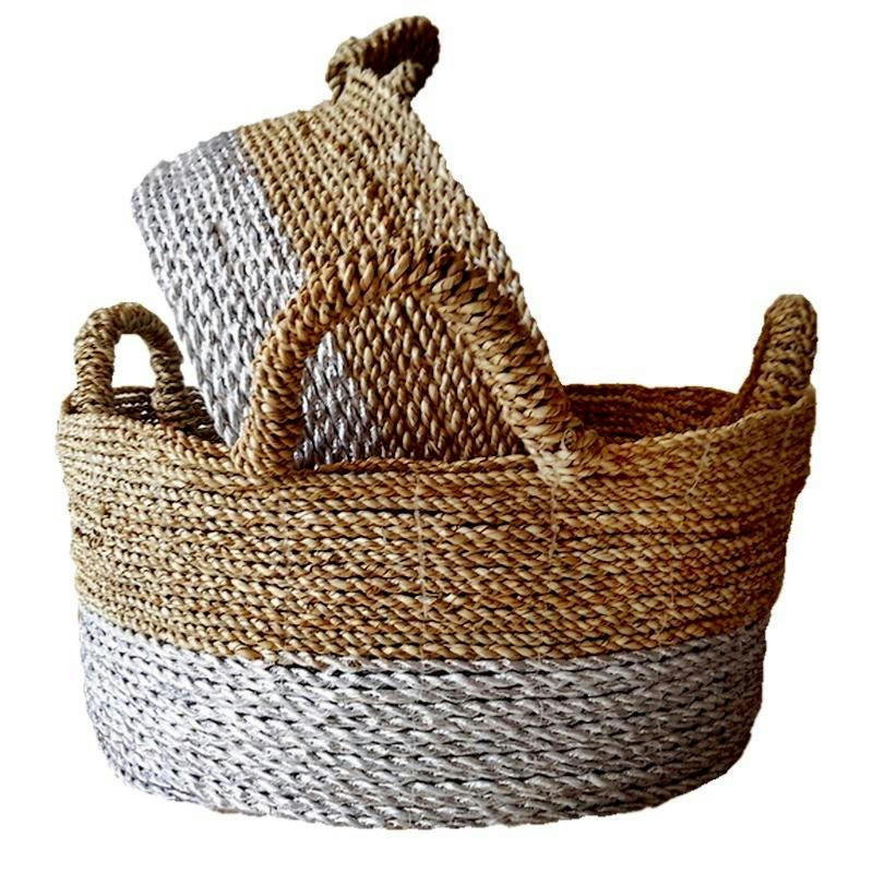 JEMEN - Paniers en jonc de mer avec  poignées, beige/argent - lot de 3