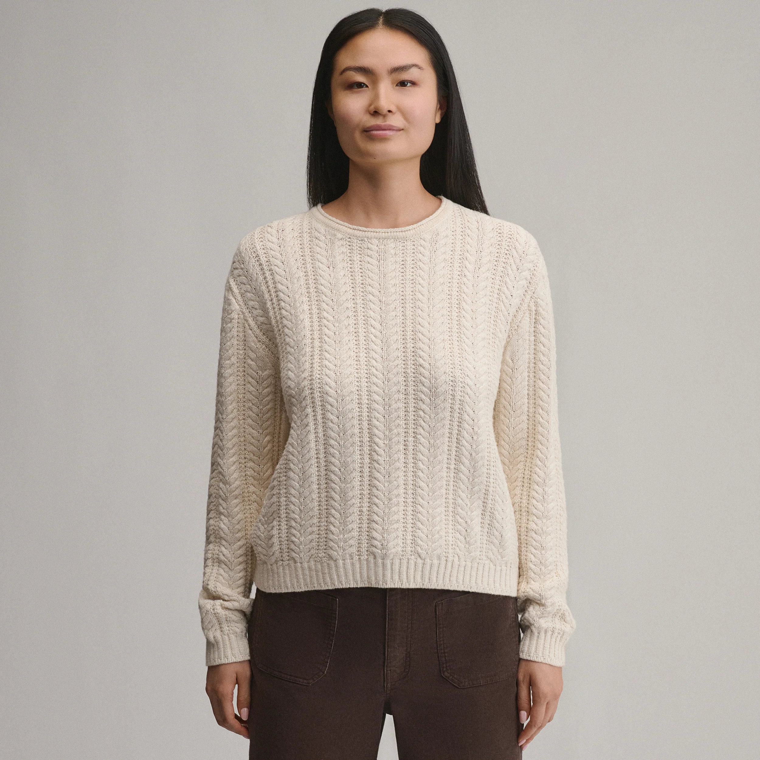 Women's Cotton Cable Crew Sweater