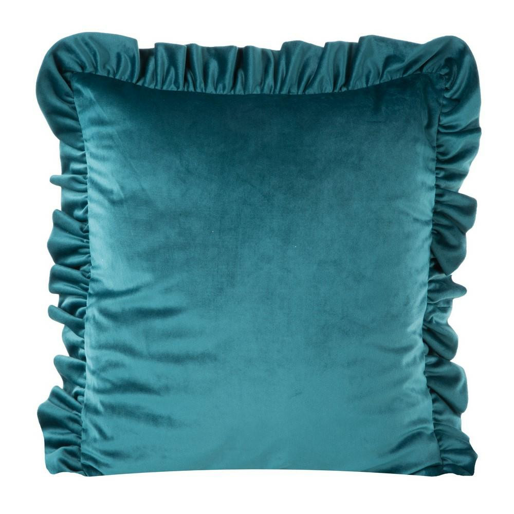 Poszewka 45x45 Velvet turkusowa ciemna falbanka welurowa