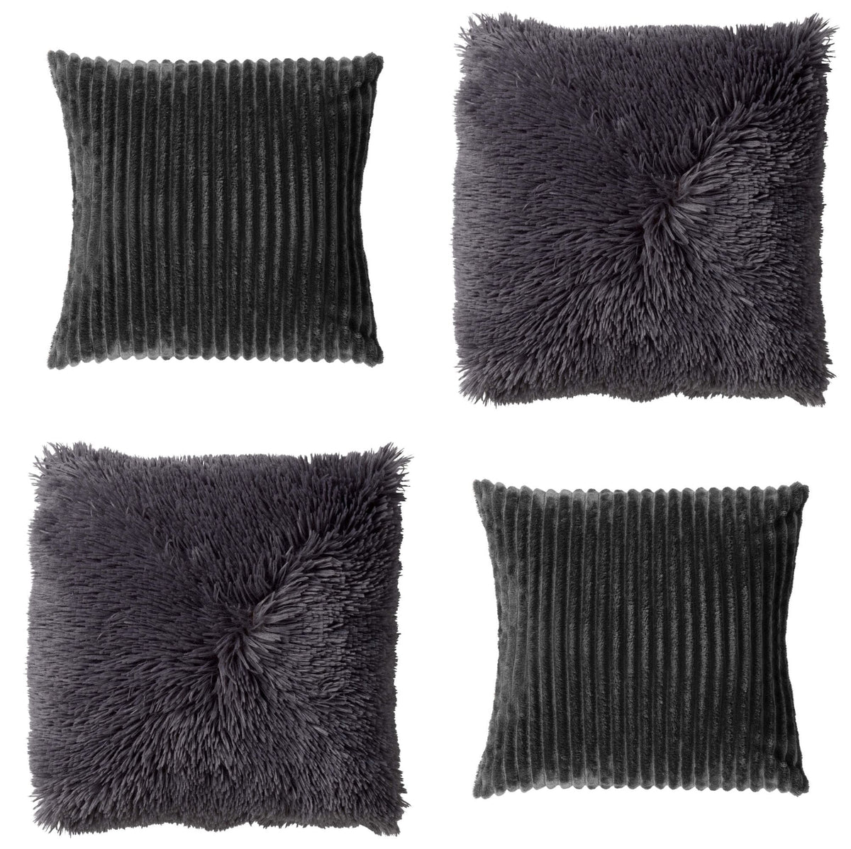 KUSSENSET - 4-delig - Cosy Layers - 60x60 cm, 45x45 cm - inclusief binnenkussens - antraciet