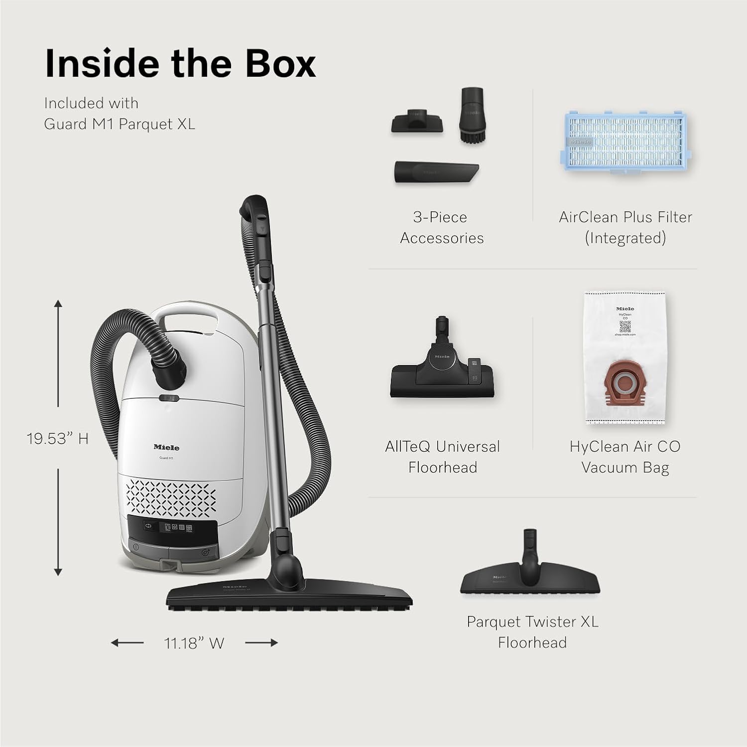 NEW Miele Guard M1 Parquet XL Bagged Canister Vacuum Cleaner with High Suction Power, Designed for Special Care of Hard Floors and Low-Pile Carpet, in Brilliant White