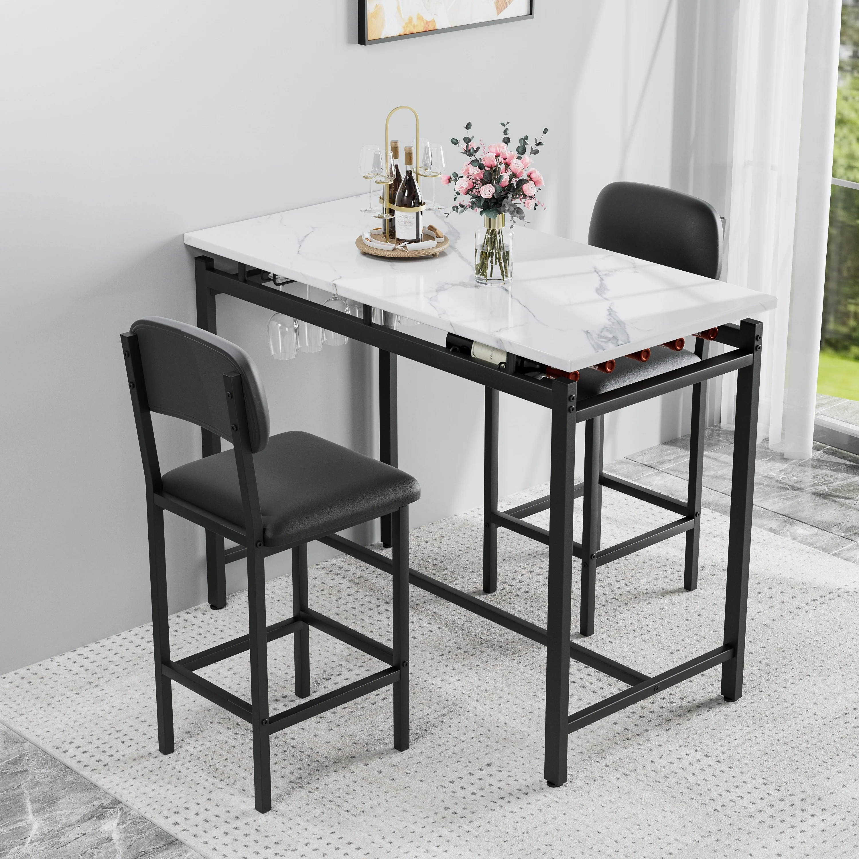 3 Piece Dining Bar Set with 2 Chairs
