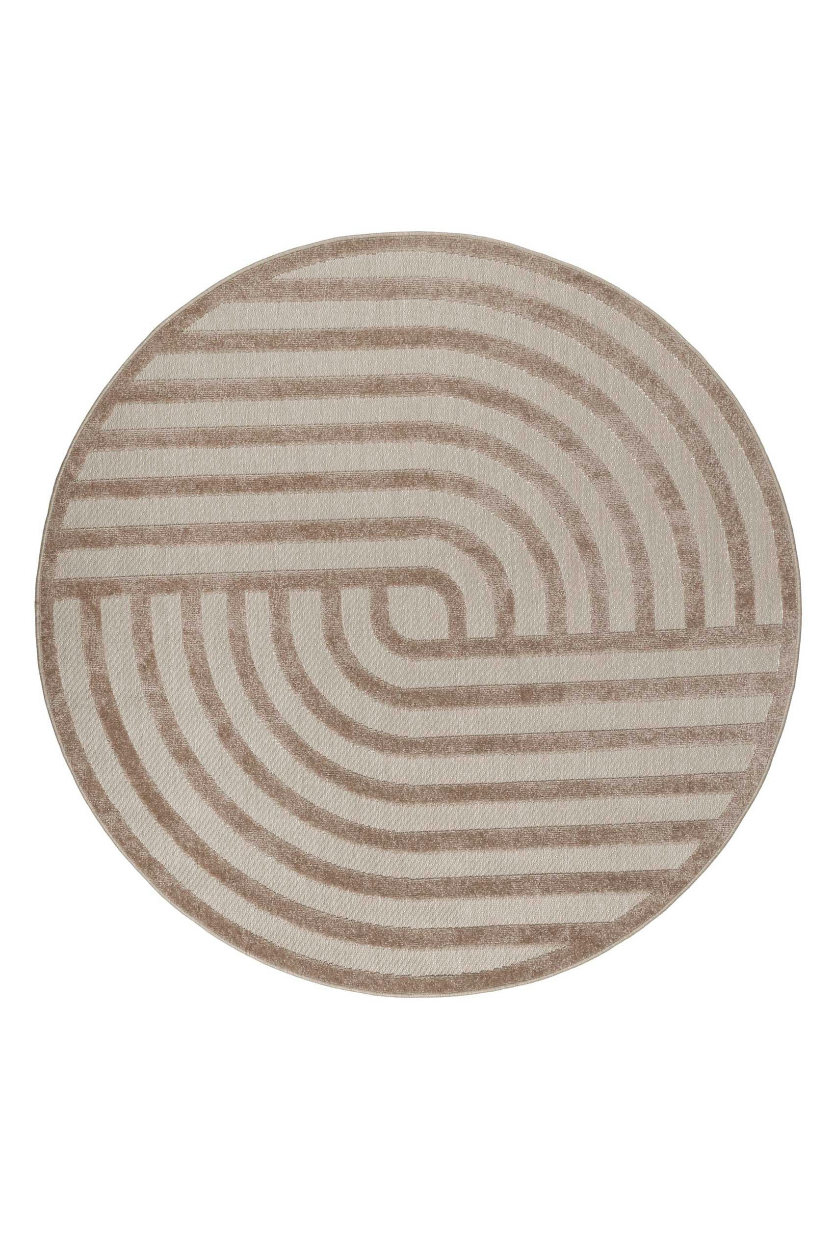 SPIRIT - Tapis rond intérieur/extérieur graphique à relief beige Ø120