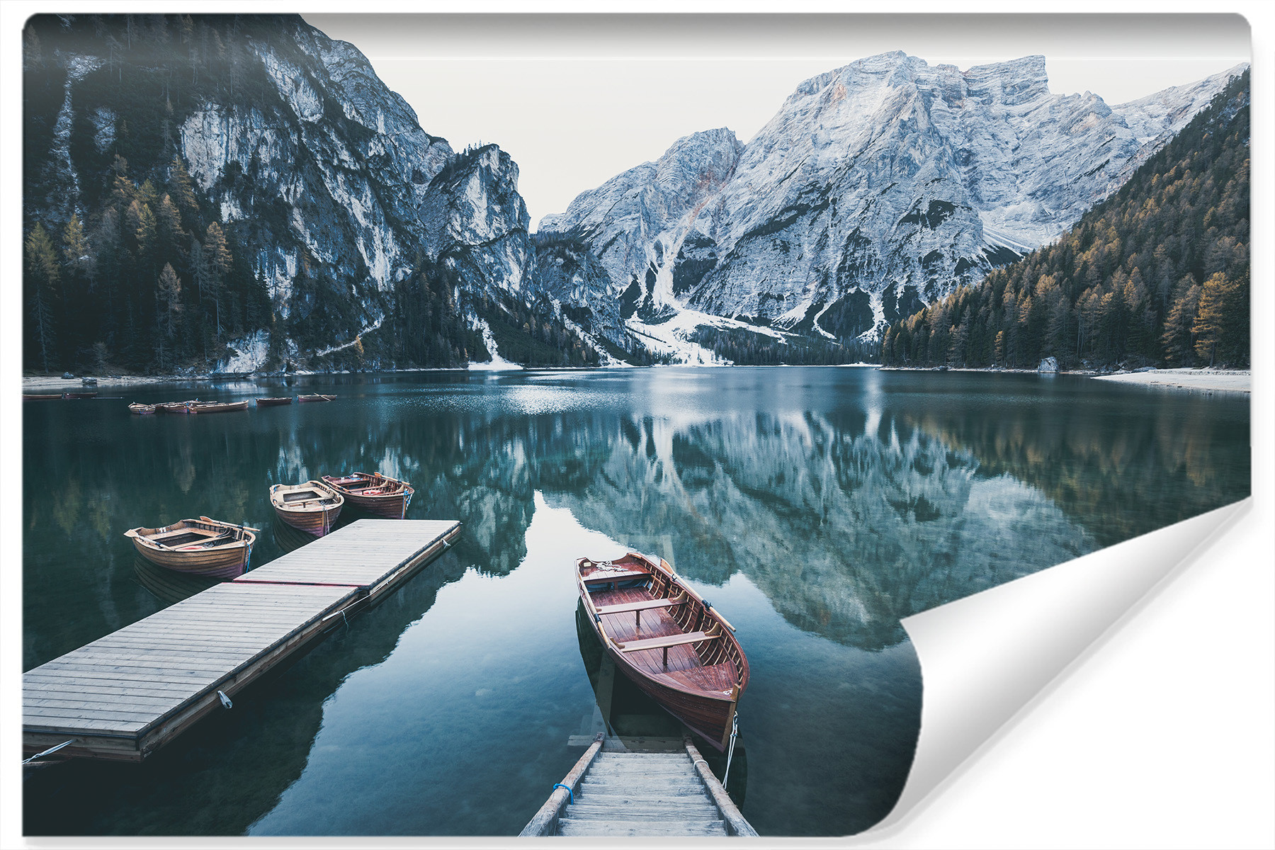 Fototapeta Do Salonu ŁÓDKI Jezioro Braies 90x60cm