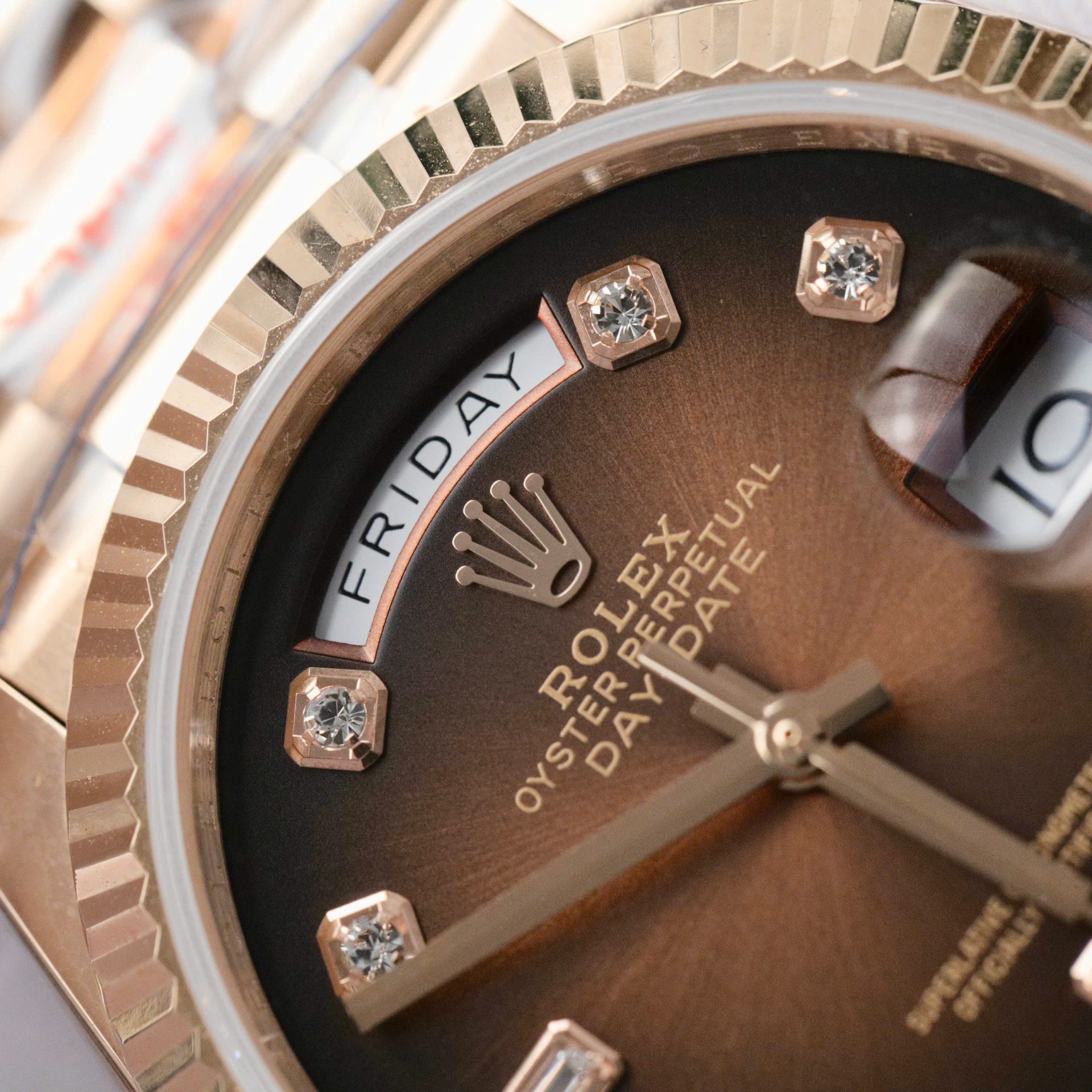 Rolex Day-Date RG Plated Chocolate Dial CZ Diamonds 36mm Super Clone