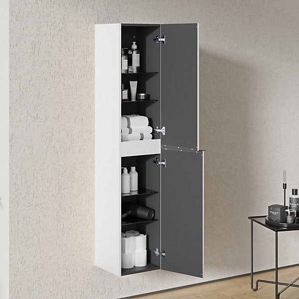 Armoire suspendue Colonne de rangement 35x170x35cm (LxHxP) Blanc mat   Poignée métal Anthracite mat - LAVOA