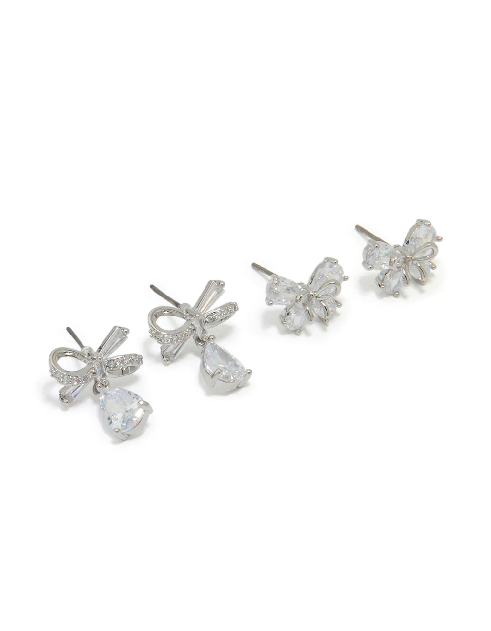 Silver Cubic Zirconia Bow Earrings 2-Pack