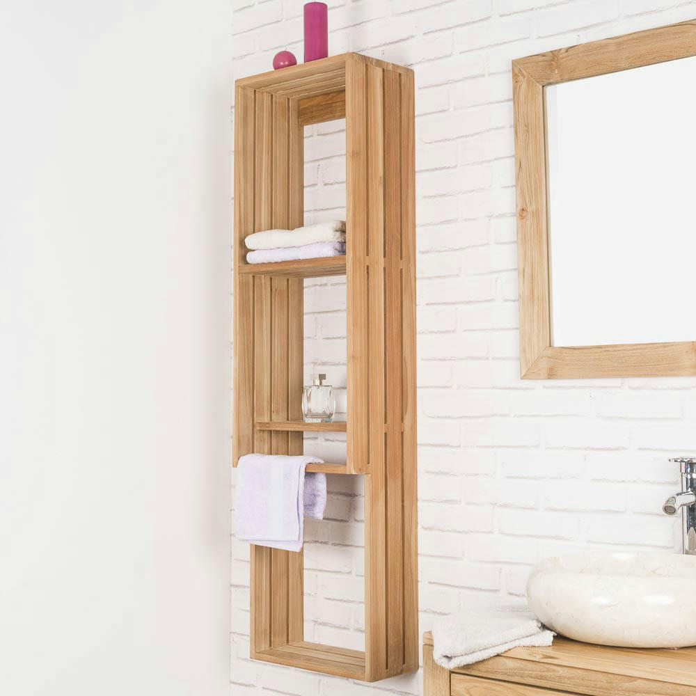 - Colonne salle de bain et porte serviette suspendu en teck H140cm