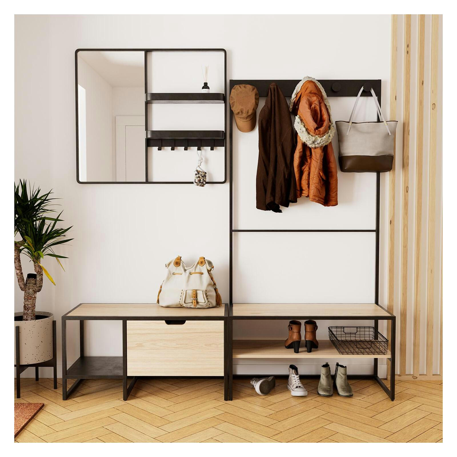 WILKO - Ensemble meubles d'entrée banc + miroir + portant