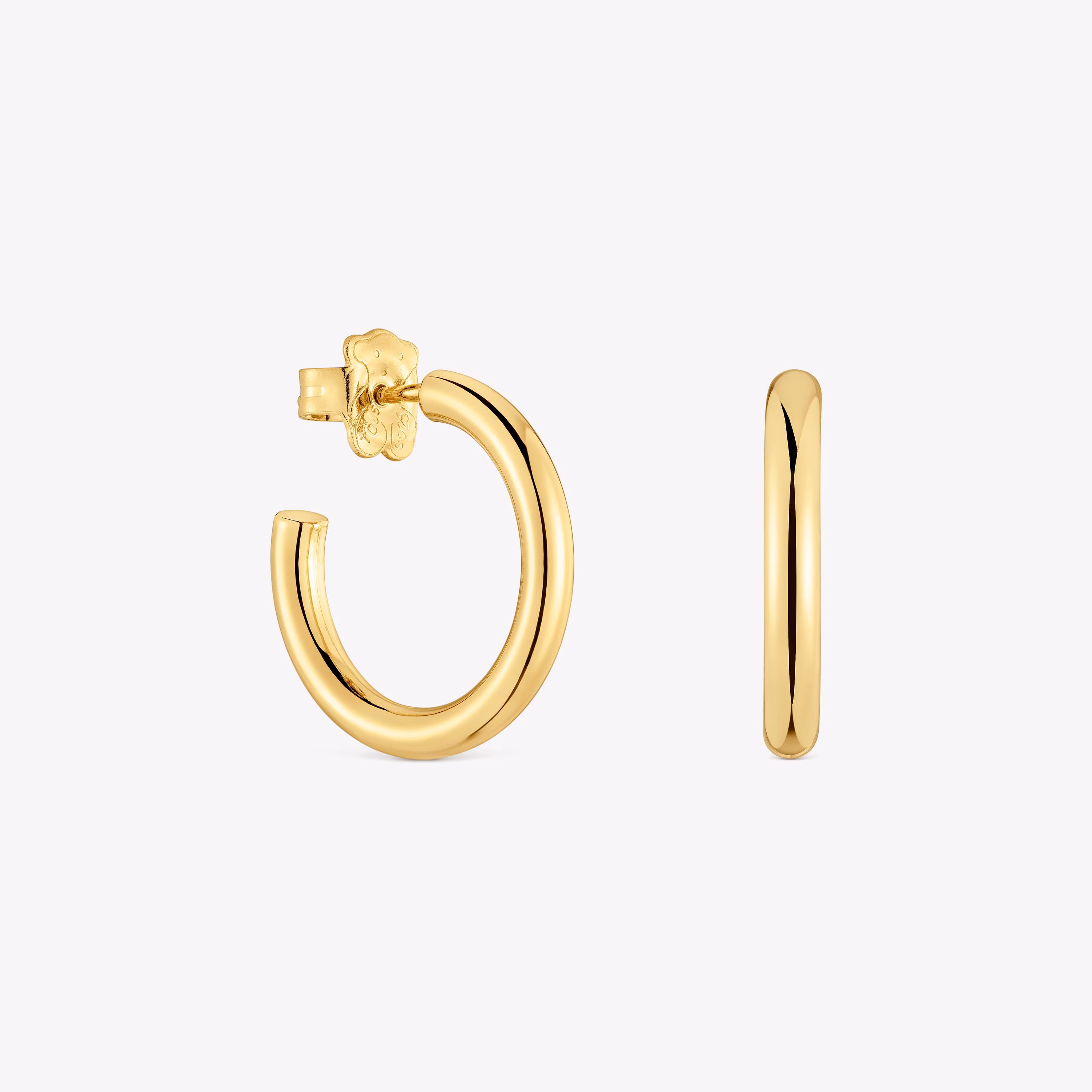 Pendientes aro cortos con baño de oro 18 kt sobre plata 20 mm Basicos
