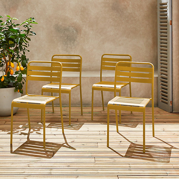 Lot de 4 chaises de jardin acier. 4 places. ocre. Amelia. L44 x P52 x H79cm
