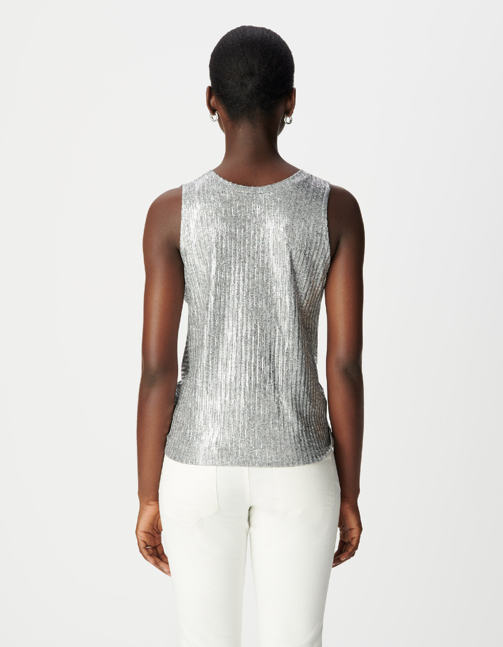 Tee-shirt sans manches gris argenté nœud dos Femme