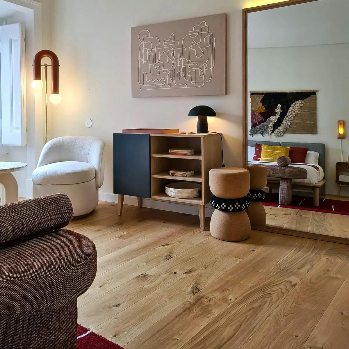 BEKY - Petit buffet, 3 étagères en beige havane - 75*90*40