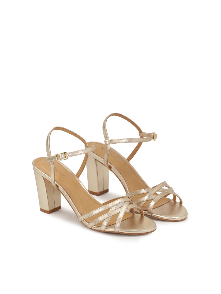 Gold sandals with a wide heel