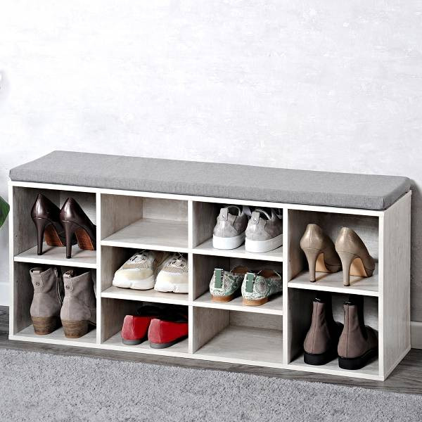 Szafka na buty z siedziskiem, bielone drewno, KESPER