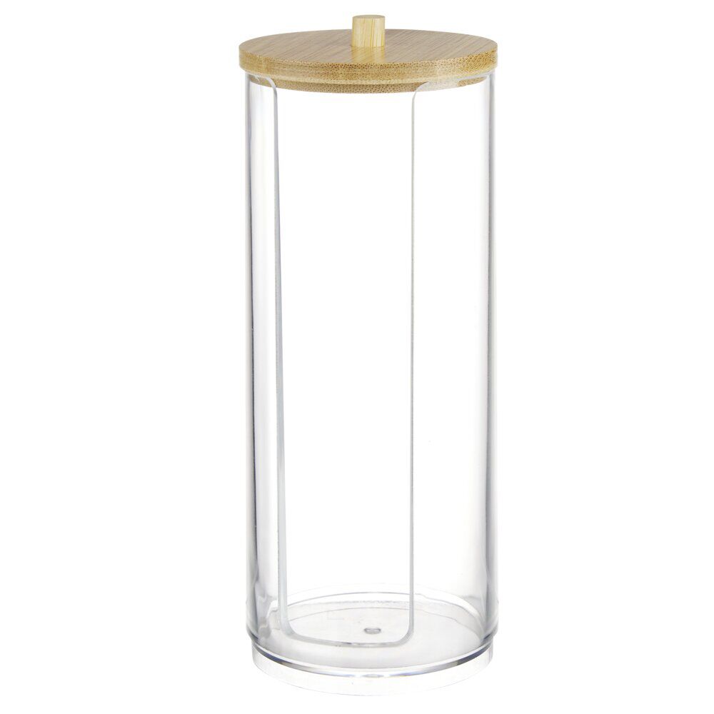 Distributeur disque de coton en plastique et bambou Ø7xH17cm