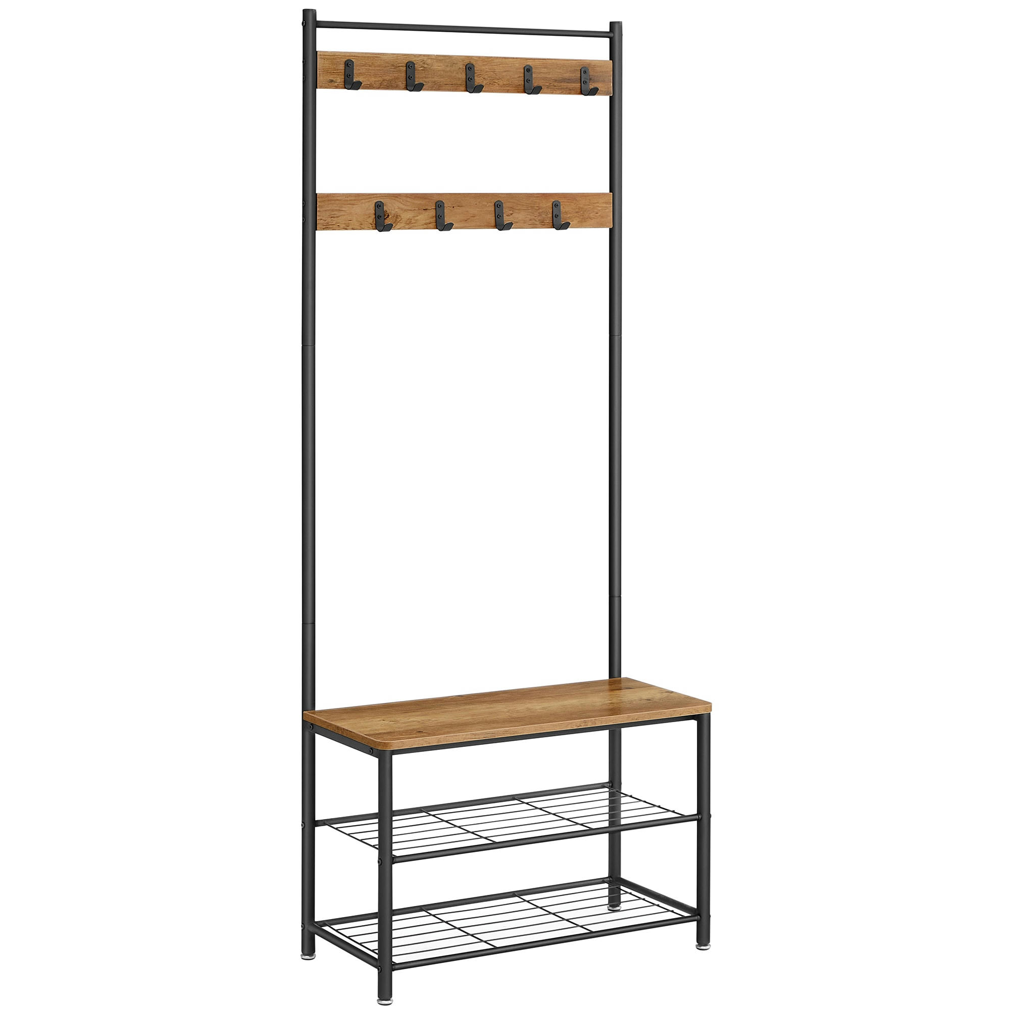- Porte-manteau avec etagère à chaussures cadre en acier marron châtaign