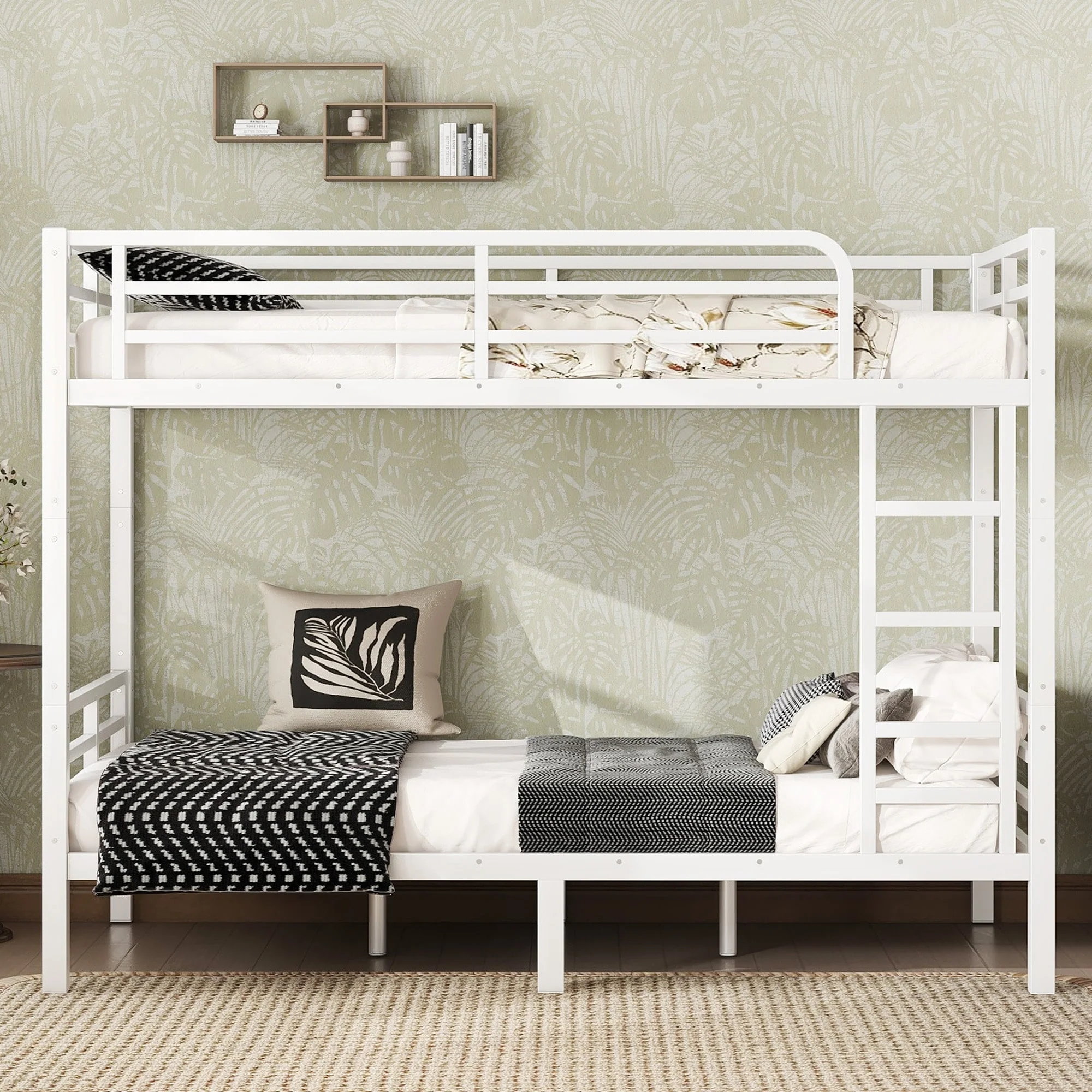Metal Twin XL over Twin XL Bunk Bed for Teens and Adults,Space-Saving/Noise Reduced/No Box Spring Needed,White