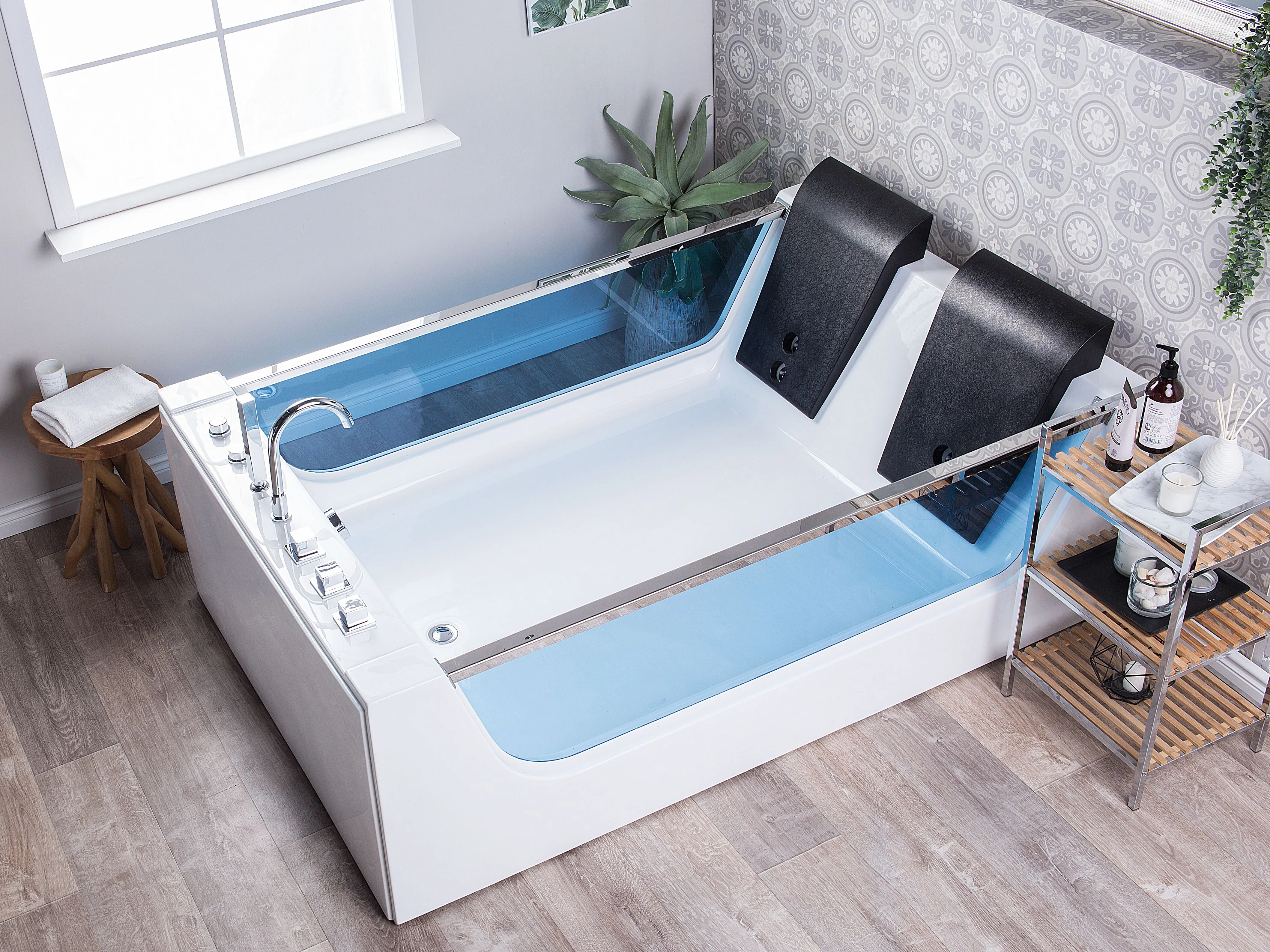 Corner Hot Tub with LED CURACAO 1800 x 1200 mm White
