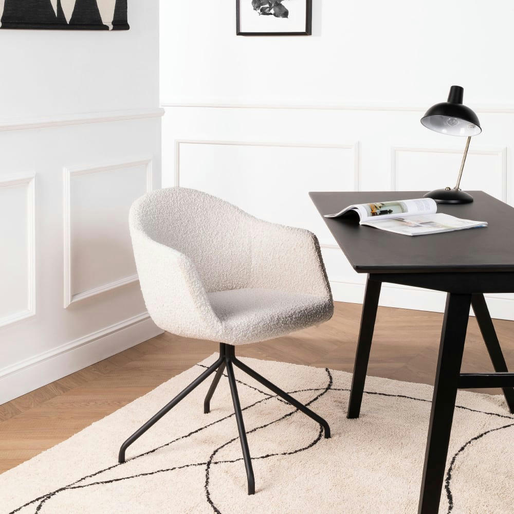 KOOIJ - Chaise de bureau en tissu bouclette et métal ecru
