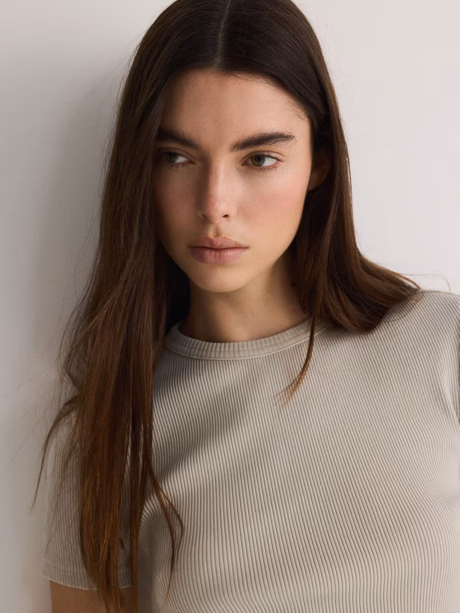 Rib Knit Cotton Rich T-Shirt