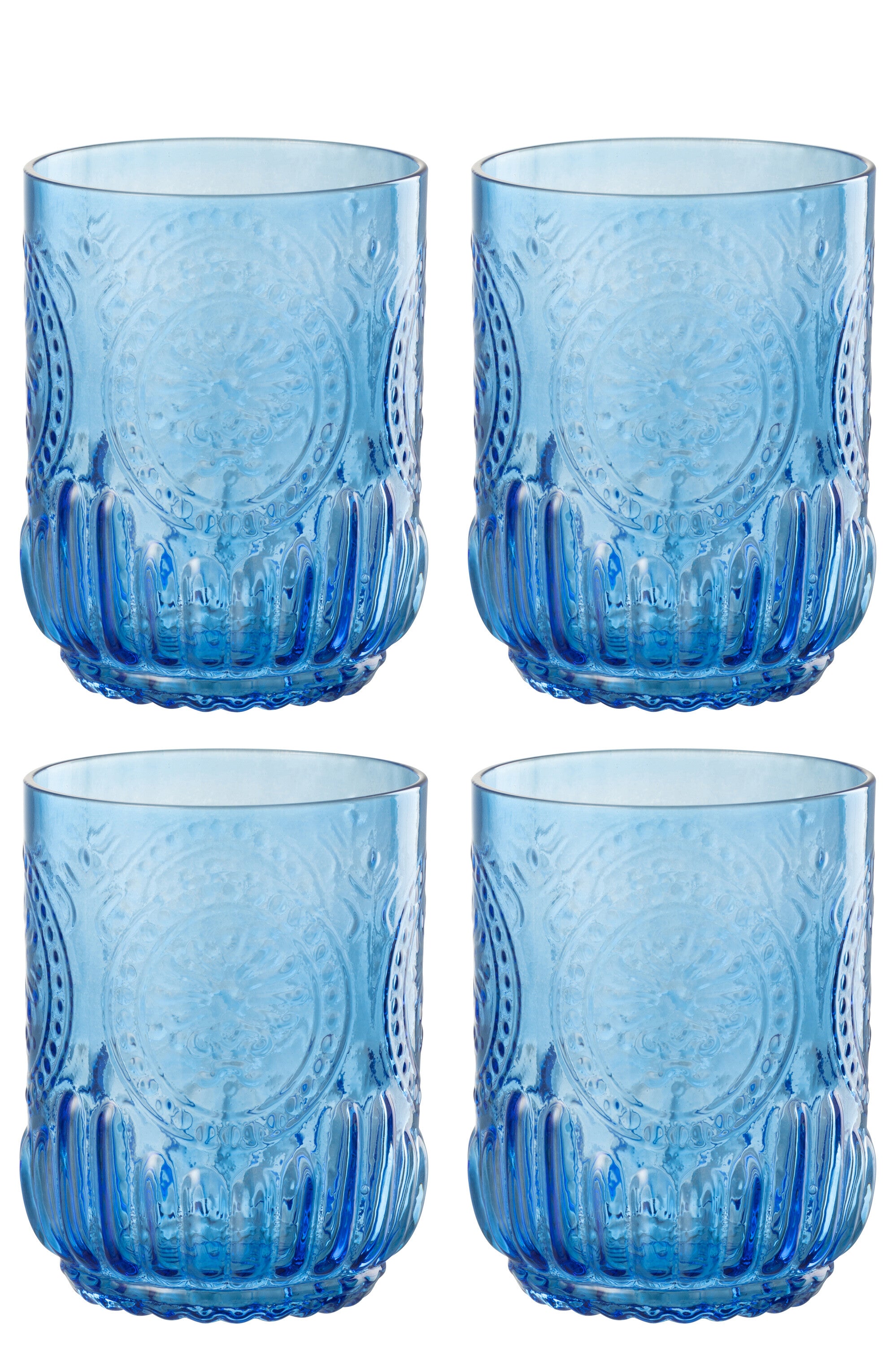 J-Line drinkglas Maya - glas - blauw - giftbox van 4