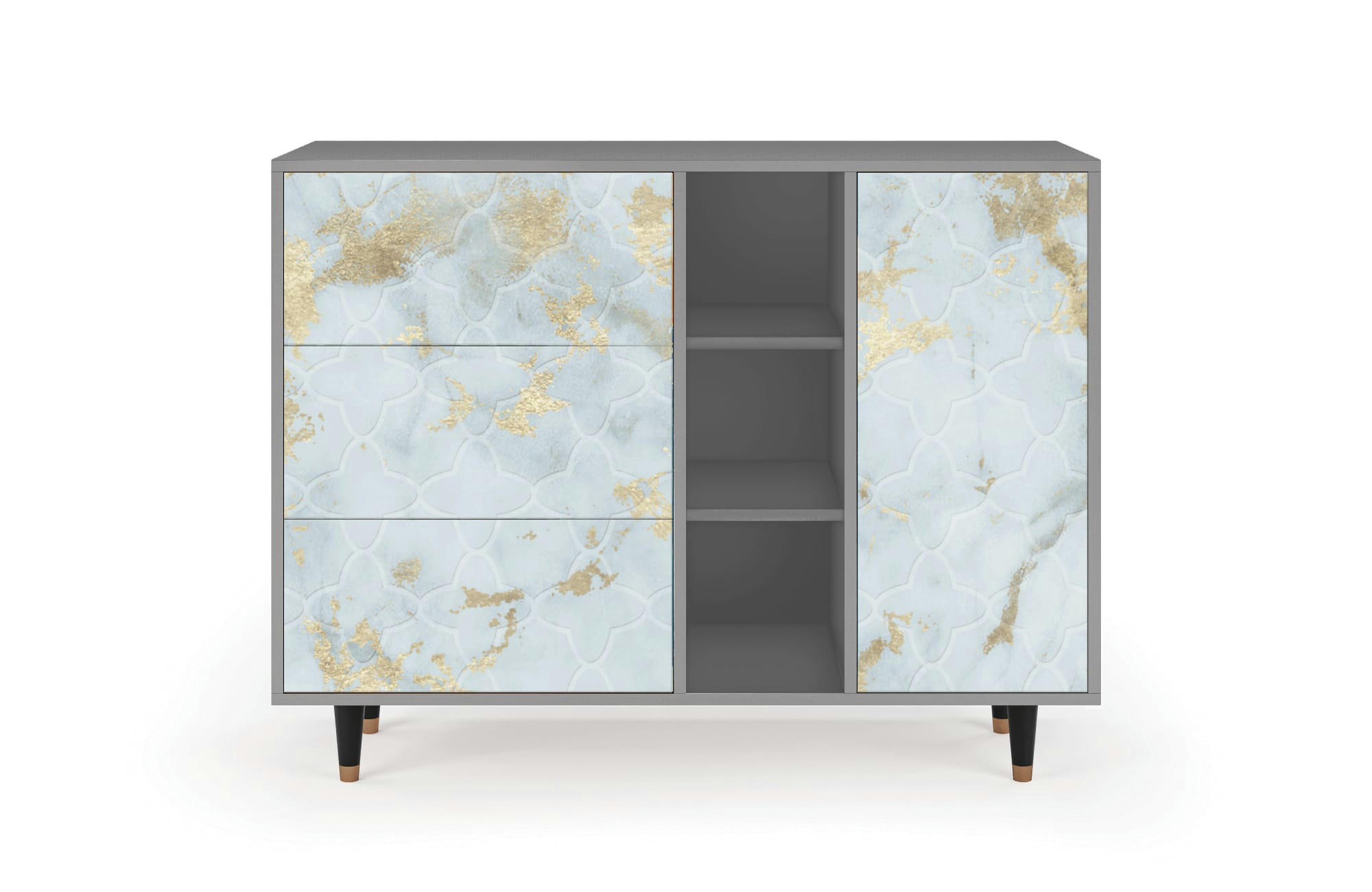 GOLDEN WAVES - Buffet  blanc clair 3 tiroirs et 1 porte L 125 cm