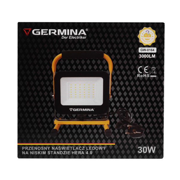 Naświetlacz LED Germina 30W na niskim statywie lampa robocza IP65 1szt.
