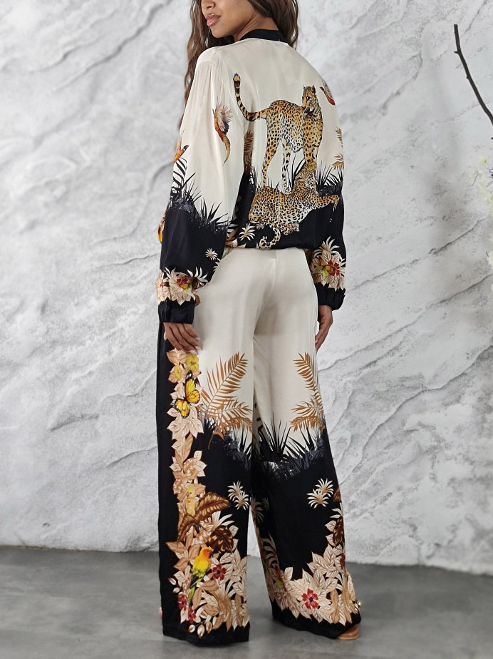 Exotic Jungle Print Wide Leg Pants