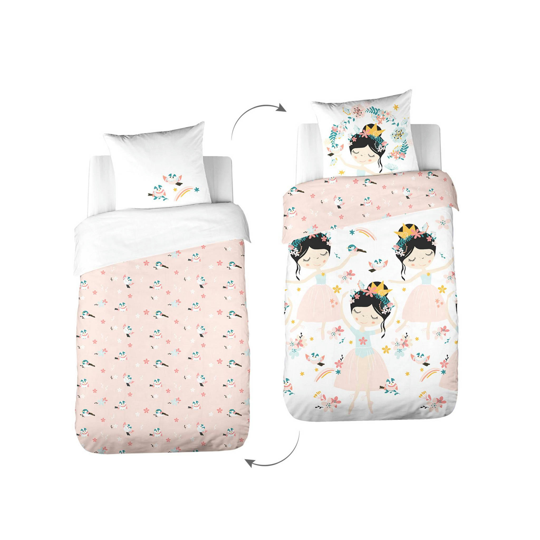 DIANA - Parure de lit réversible princesse et oiseaux