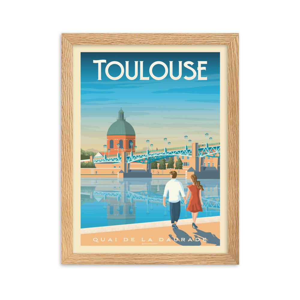 - Affiche Toulouse France avec Cadre (Bois) 21x29,7 cm