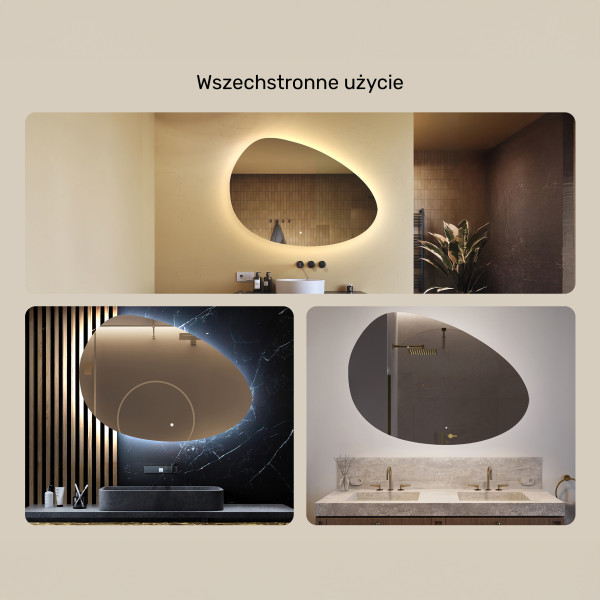 Lustro łazienkowe LED 114x84cm - nieregularne - LED Dual, włącznik