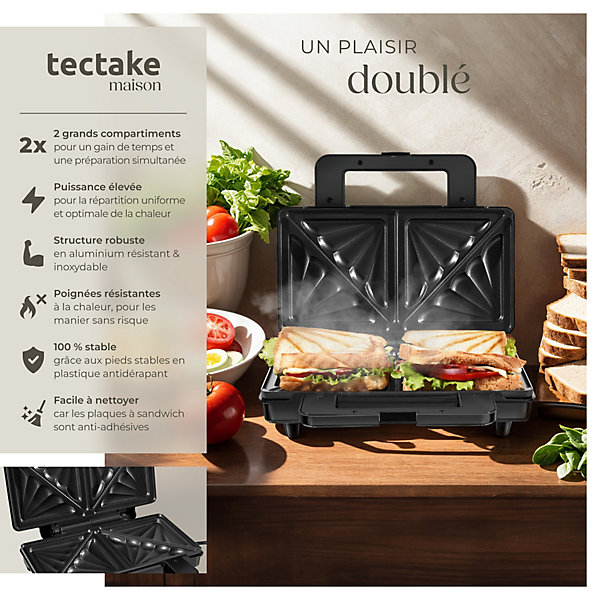 Appareil à sandwichs antiadhésif et résistant à la chaleur 1000W