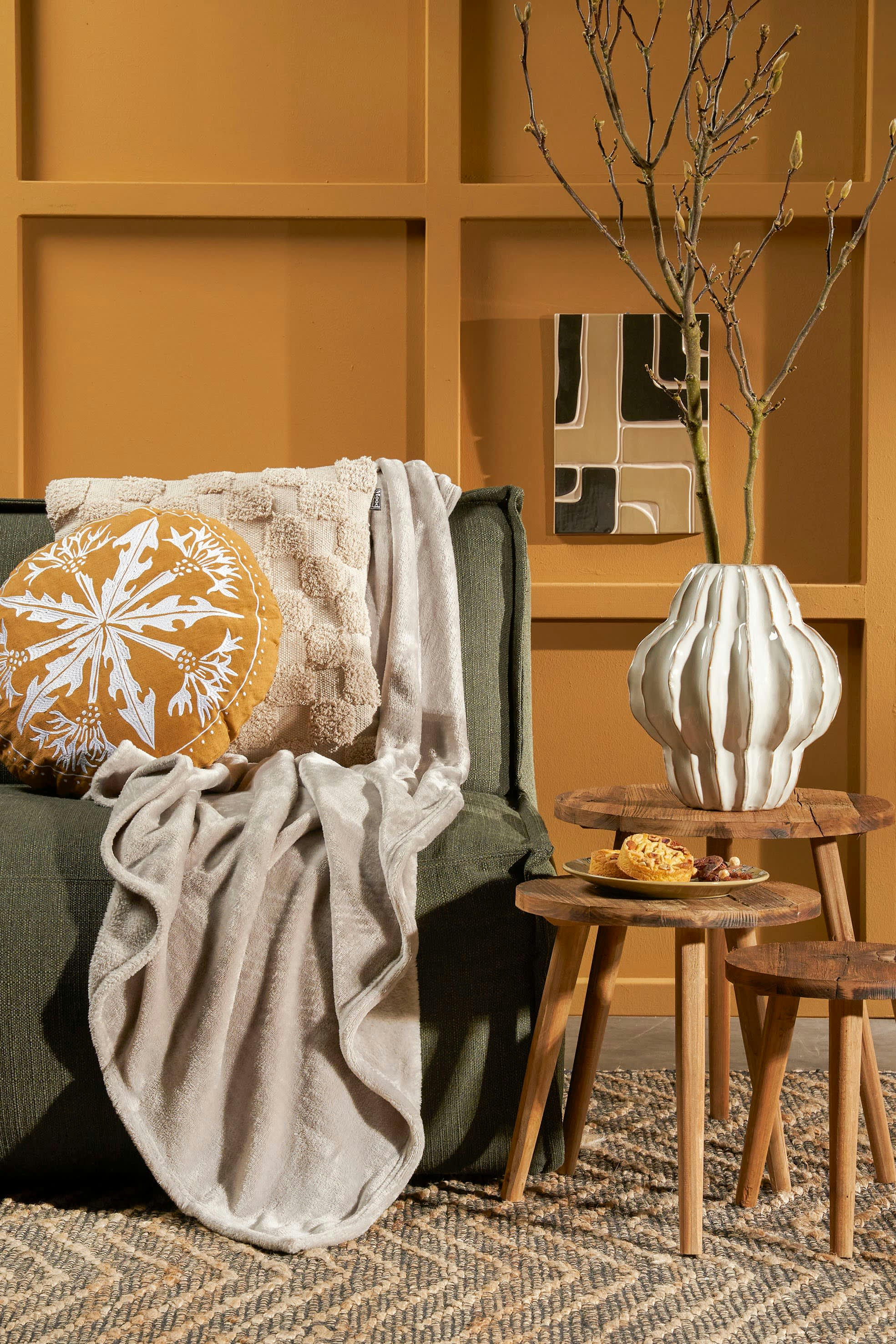 FAMKE - Plaid polaire beige 180x130