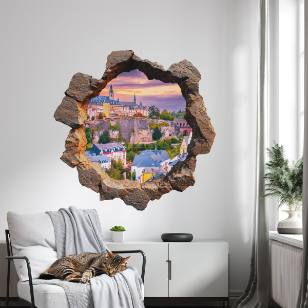Naklejka wyrwa w ścianie wieże rafinerii efekt 3D 60x60