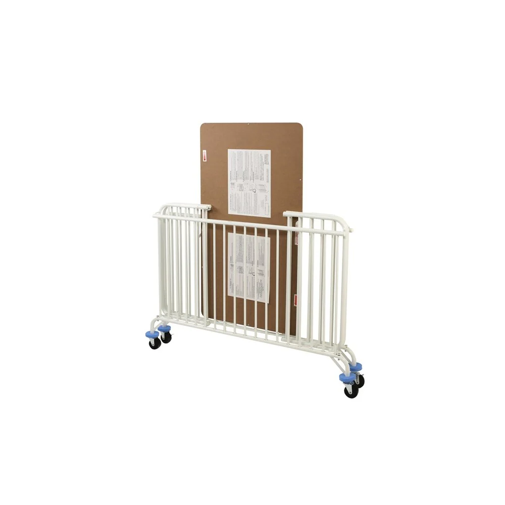 Slatted Full Size Metal Crib with Folding Mechanism and Casters, White