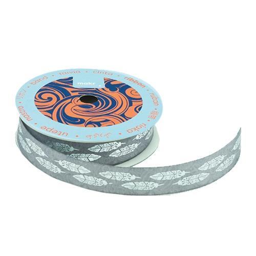 Makr Ribbon, Silver Foil Print Satin- 16mmx4.5m