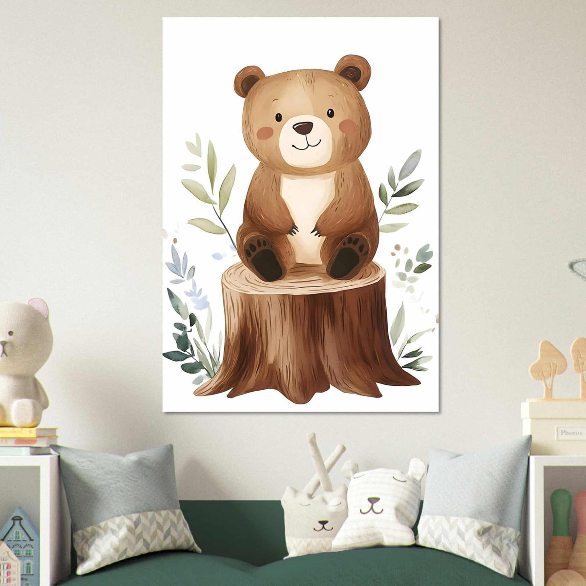 Artfulprints Poster Beertje in het bos  - 70x100 cm - Bruin