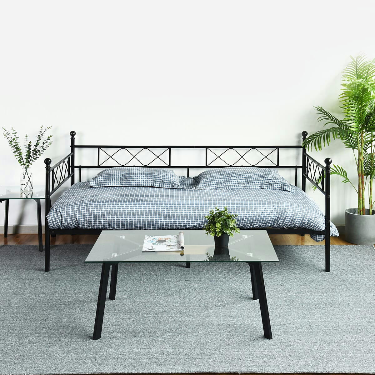 - Cadre de lit simple acier pour enfants adults 90 x 190 noir