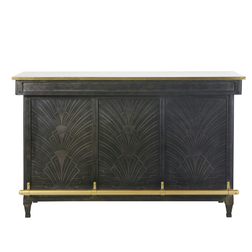 Gotham - Meuble de bar 1 tiroir 1 porte coloris laiton et noir