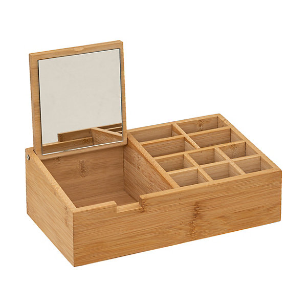 Organiseur 10 compartiments et miroir en bambou l.7,9 x H.13,9 x P.13,9 cm, 5Five Simply Smart Tidy